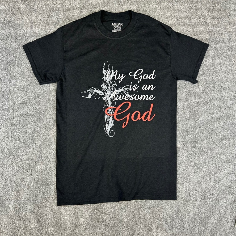 Jesus T Black My God is an Awesome God Cross Graphic T-Shirt Small